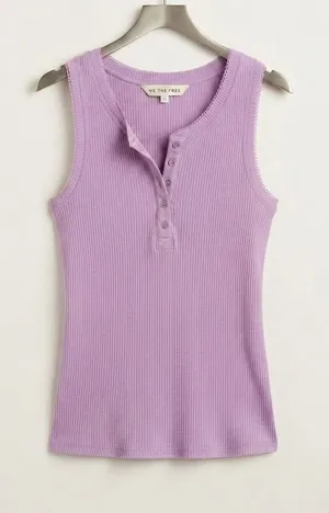 Free People We The Free Tank Top‎ Women XS Purple Henley Ribbed Racerback Casual thumbnail 1