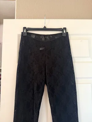 Los Angeles Apparel Black Floral Lace Flare Pants Leggings thumbnail 7