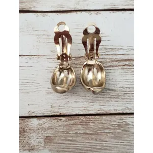 Vintage Clip On Earrings - Gold Tone with Inlayed Clear Gems 7/8" thumbnail 4