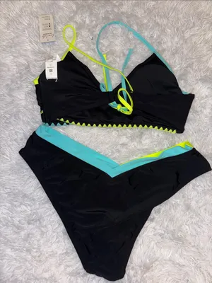 Cupshe Black Bikini with Neon Yellow and Aqua Trim thumbnail 6