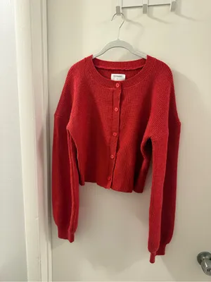 Peppermayo Red Ribbed Button-Up Cropped Cardigan thumbnail 3