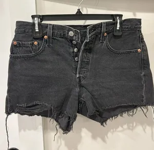 Levi's 501 Women Shorts Sz 28 Black Denim Original Fit High Rise Cutoff Jean w28 thumbnail 1
