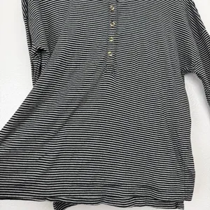 Marine Layer Henley Womens Medium Black Striped Long Sleeve Button Neck Top thumbnail 3
