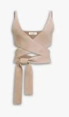 Wrap Front Crop Top in Beige Tan Size XXS thumbnail 1