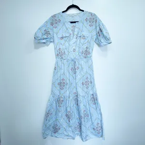 New Loft Blue Tuilerie Balloon Sleeve Pocket Midi Dress Size Small thumbnail 2