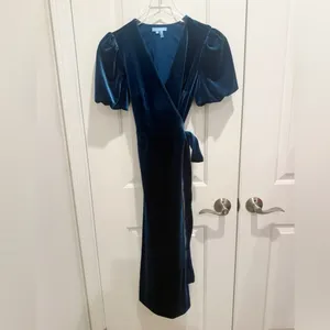 DRAPER JAMES‎ Miranda Dress Teal Velvet Wrap Midi size 0 thumbnail 3