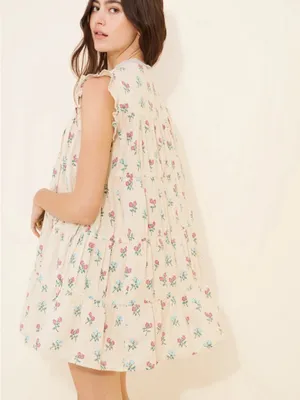 Free People Sundown Tunic Dress Printed Buttondown Cap Sleeve Ivory Size Large thumbnail 2