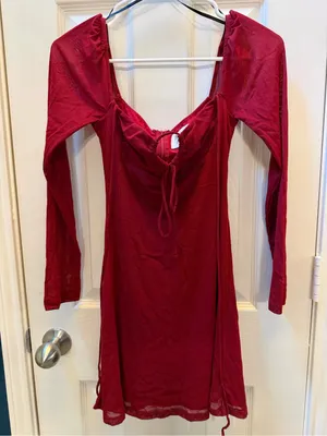 Princess Polly Long Sleeve Tie-Front Mini Dress in Wine XS thumbnail 1