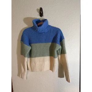Hippie Rose Sweater Blue M Women Colorblock Turtleneck Knit HF3S26299 thumbnail 9