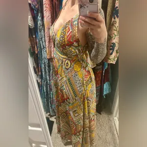Geo Ethnic Print Silk Maxi Dress thumbnail 3