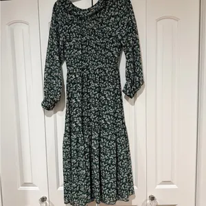 Madewell Green Floral Midi Dress | Size XS |‎ Long Sleeve thumbnail 5