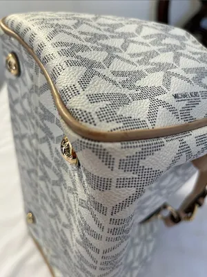 Michael Kors White & Beige Logo Satchel with Gold Hardware thumbnail 10