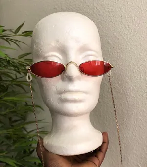 RARE 90s Vintage Retro Red Gold oval round sunglasses with chain-Unisex #hippie #boho #hipster #indie #festival thumbnail 8