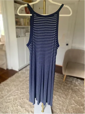 Old Navy Striped Ribbed Midi Dress Coastal Nautical Preppy Americana Classic L thumbnail 3