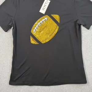 WHY DRESS Women's Large Black Sequin Football T-Shirt Crew Neck Short Sleeve Top thumbnail 6