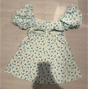 ZARA Blue Floral Cutout Puff Sleeve Summer Dress thumbnail 4