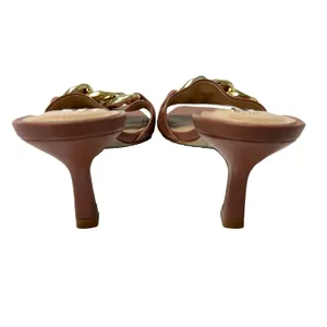 Saks Fifth Avenue Leather Kitten Heel Sandals Mule Square Toe Brown Women’s 5.5 thumbnail 10