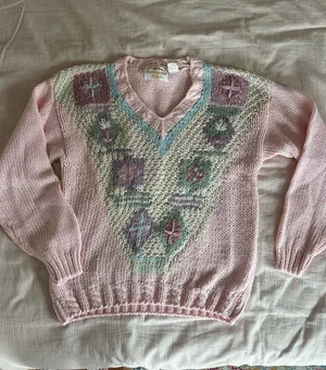 Vintage Chunky Hand Knit Sweater Multi Size L thumbnail 1
