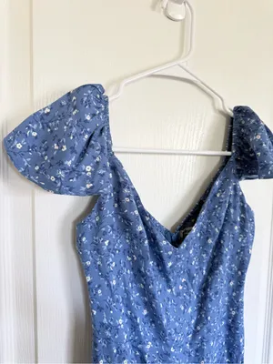 Reformation Baxley Midi Dress in Marie Blue Floral thumbnail 6