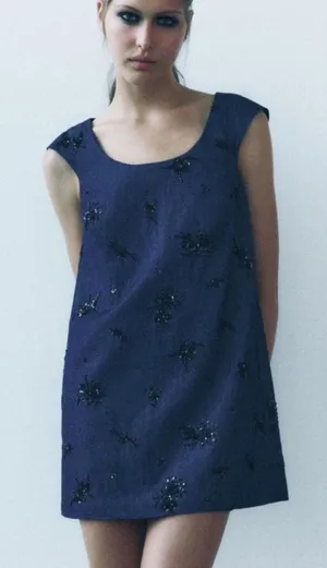 Zara Woman’s Navy Dress Sequin Detail size Medium thumbnail 1