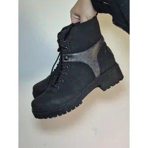 Y2K Boots London Fog Black Lace-Up Combat Boots Biker Gorpcore 10M thumbnail 2