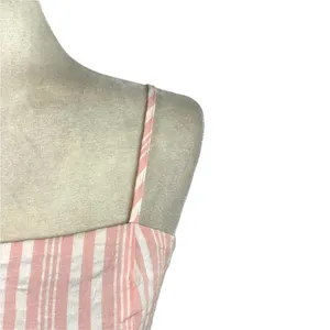 Aqua Pink Striped Maxi Sleeveless Spaghetti Straps Long Dress 100% Cotton Small thumbnail 5
