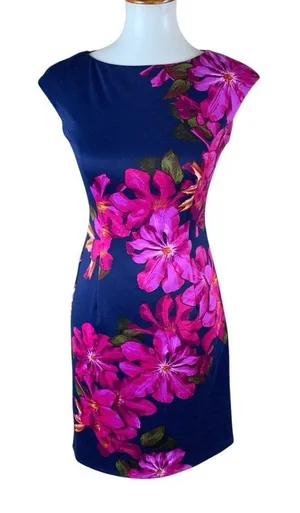 Wisp Navy Pink Floral Bodycon Cocktail Dress‎ 0 thumbnail 1