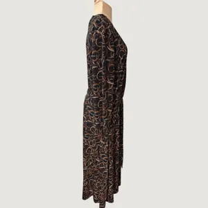 3189 | Chico's Abstract Swirl Faux Wrap Midi Dress Brown Retro Boho Women 2 L thumbnail 5