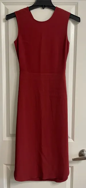ALC Frank Size 2 Sleeveless Shift Dress Cut Out Back Brick Color Midi Slit thumbnail 1