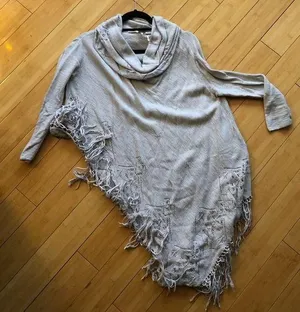 Free People Temptress Cowl Neck Sweater Light Gray Size XS Tassels Asymmetrical thumbnail 1