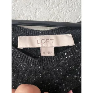 Ann Taylor LOFT Flecked Speckled Tunic Sweater Black M Slouchy Ribbed Cuffs thumbnail 2