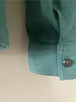 Talbots Peplum Utility Button Up Jacket Small Teal 100% Cotton Military Style thumbnail 6