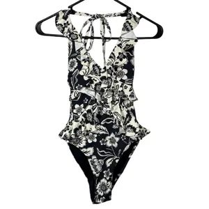 Anthropologie Maeve Ruffled Plunge One Piece Swimsuit Sz XS thumbnail 4