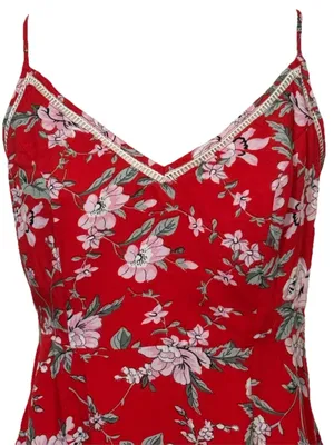 Lulus red floral summer dress with slit sundress size Medium thumbnail 3