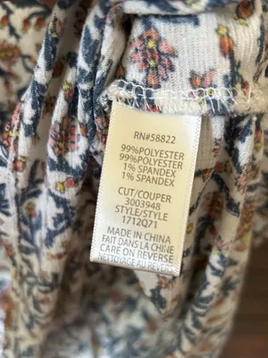 Max Studio Cream Floral Short Sleeve Blouse with Navy & Rust Accents thumbnail 5