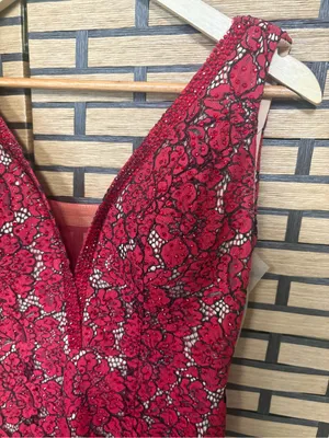 Ellie Wilde mon Cheri red and tan lace gown size 4 thumbnail 5