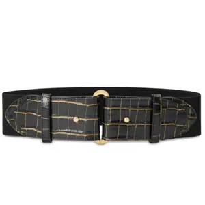 Ralph Lauren Embossed Leather Tab-Stretch Wide Belt Black/Gold NWT Sold Out! thumbnail 5
