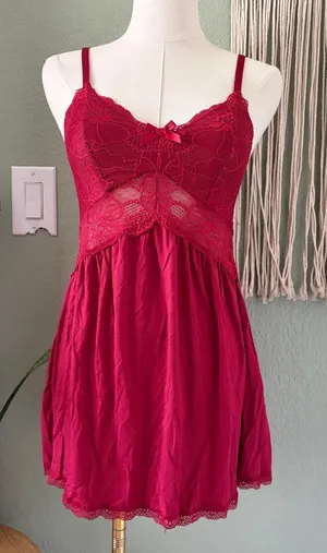 Red lace babydoll mini dress thumbnail 1