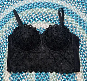 Windsor‎ Beaded Bralette Black Top Size Small Whimsioth Fairy Dark Romantic Goth thumbnail 1