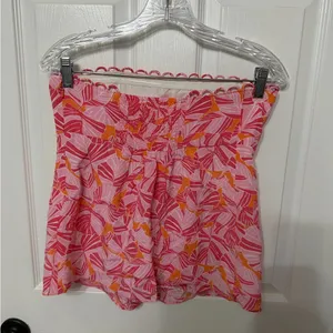 LILLY PULITZER silk strapless tube top pink orange‎ floral scallop detail size 6 thumbnail 4