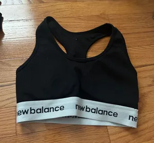 New Balance Black Sports Bra with White Logo Band thumbnail 1