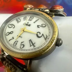 Vintage Cheval Quartz Agate Stone Cuff Watch thumbnail 8