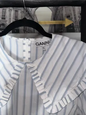 Ganni Blue White Stripe Balloon Sleeve Mini Dress Peter Pan Collar EU 38 US 6 thumbnail 7