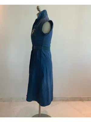Vtg 70’s Navy Blue Button-Front Fit & Flare Denim Dress sz sm thumbnail 3