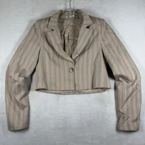 Reformation XS Tan Pinstripe Cropped‎ Blazer Single Button Deadstock Viscose thumbnail 1