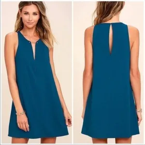 NWT Lulus Barbell Plunge Shift Dress in Teal Blue Size Extra Small‎ thumbnail 3