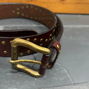 Chico's Brown Leather Belt With Brass Buckle & Rivets - One Size thumbnail 2