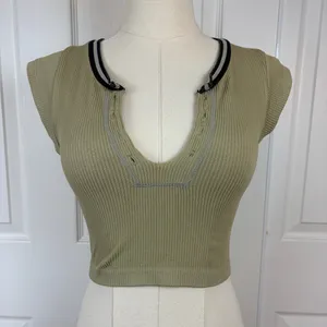 Urban outfitters green and black ribbed crop top thumbnail 1