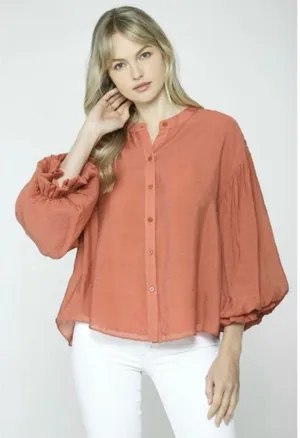 FATE Terracotta Puff Sleeve Top thumbnail 1