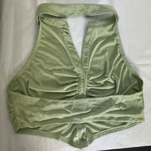 Princess Polly Sage Green Halter Crop Top Button Front Ruched Open Back Size 12 thumbnail 2